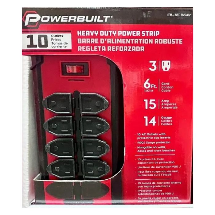 Powerbuilt Heavy Duty Power Strip w/10 Outlets