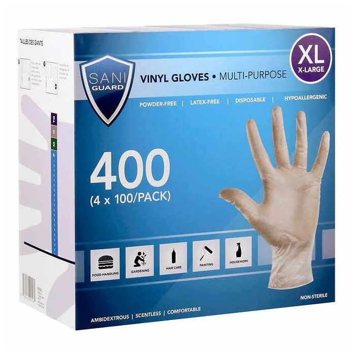 Sani Guard Vinyl Gloves - Extra Large [4 x 100 ct]