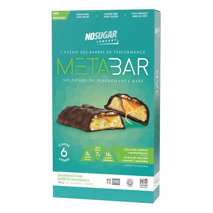 No Sugar MetaBar, Chocolate Caramel & Peanut Flavour, 12 × 40 g